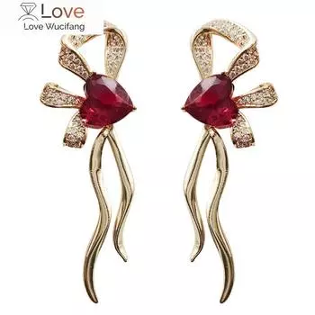 Очаровательные модные серьги-подвески, женские аксессуары для помолвки, ярко-красные хрустальные украшения в форме сердца для свадебной церемонии