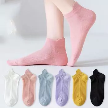 Очаровательные носки неглубокого кроя, летние носки-лодочки, дышащие тонкие полые короткие носки для девочек, хлопковые женские носки белый