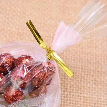 Очаровательные новые металлические завязки, свадебные принадлежности, упаковочная веревка, пакет для леденцов на палочке, 100 шт., упаковочные запечатывающие стяжки для кондитерских мешков, выпечка, высокое качество 8*0.4cm золотой