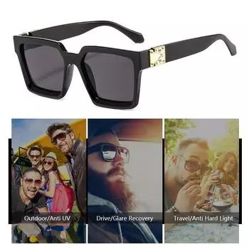 Очаровательные очки большого размера, модные очки высокого качества UV400, мужские роскошные унисекс, Лидер продаж, квадратные новые женские солнцезащитные очки, популярные чёрный