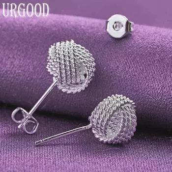 Очаровательные плетеные серьги из стерлингового серебра 925 пробы, модные ювелирные изделия 0.90*0.90cm