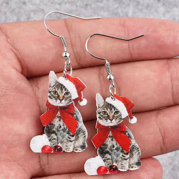 Очаровательные рождественские серьги-подвески в виде кошек для сценического представления, праздничного сезона Lying