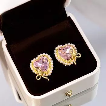 Очаровательные розовые серьги-бантики с блестящим цирконом, любимцы девочек розовый