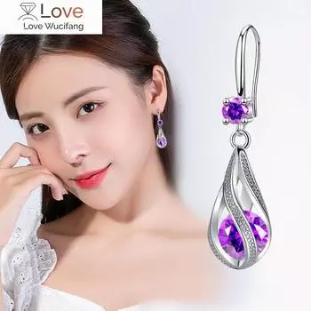 Очаровательные серьги из стерлингового серебра 925 пробы с фиолетовыми кристаллами для женщин, роскошные модные украшения, аксессуары для вечеринки и свадьбы, Рождественский подарок