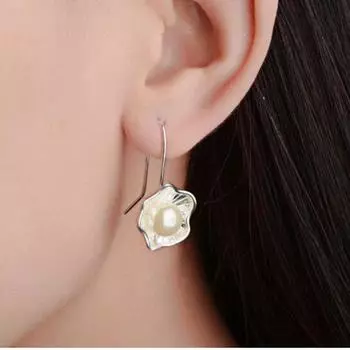 Очаровательные серьги-капли из стерлингового серебра 925 пробы в форме лотоса с имитацией жемчуга для женщин, ювелирные изделия, подарки, дропшиппинг S-E507