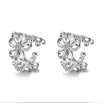 Очаровательные серьги-клипсы из стерлингового серебра 925 пробы в форме цветка с украшенными цирконом серьги-каффами без пирсинга S-E398 розового золота