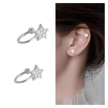 Очаровательные серьги-клипсы со звездами и кристаллами для женщин, ювелирные изделия, модные серьги из стерлингового серебра 925 пробы, аксессуары без отверстий, женские блестящие украшения