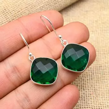 Очаровательные серьги ручной работы из стерлингового серебра 925 пробы с хром-диопсидом и драгоценными камнями для женщин 1.5 Inches зелёный