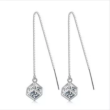 Очаровательные серьги с кисточками из стерлингового серебра 925 пробы для женщин, ювелирные изделия высшего качества, хрустальные кубические женские серьги-капли, аксессуары