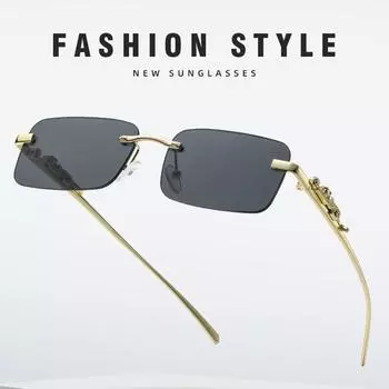 Очаровательные солнцезащитные очки с головой леопарда, роскошные солнцезащитные очки без оправы для вождения, квадратные солнцезащитные очки, металлические модные дорожные очки для мужчин, унисекс, для женщин, популярные красный