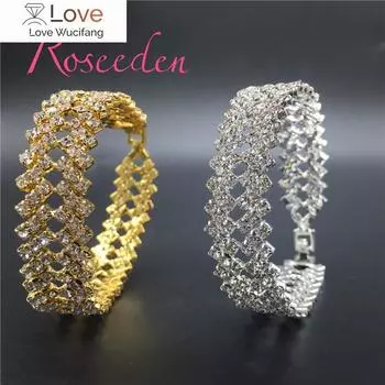 Очаровательные свадебные браслеты для невесты для женщин, хрустальные украшения, блестящие стразы, широкий модный браслет Re693 17.5cm золотой