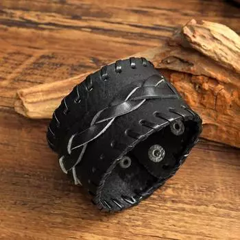Очаровательные ювелирные изделия, браслет ручной работы из натуральной кожи для мужчин чёрный