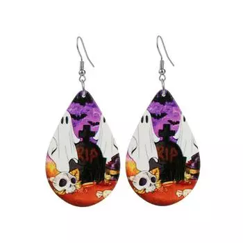 Очаровательные ювелирные изделия Хэллоуин Череп деревянные серьги-капли для женщин 1
