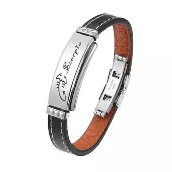 Очаровательные ювелирные изделия из нержавеющей стали 12 созвездий кожаный браслет-манжета для мужчин Aries