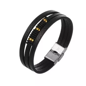 Очаровательные ювелирные изделия из нержавеющей стали, кожаный браслет с бусинами для мужчин золотой
