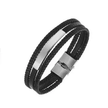Очаровательные ювелирные изделия из нержавеющей стали, кожаный гладкий браслет для мужчин 1