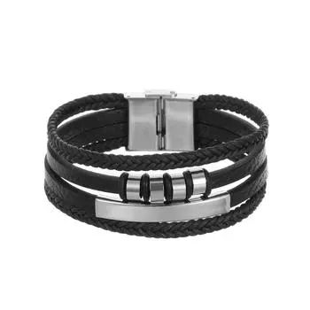 Очаровательные ювелирные изделия из нержавеющей стали, кожаный гладкий браслет для мужчин серебряный