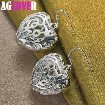 Очаровательные ювелирные изделия из стерлингового серебра 925 пробы в форме сердца с геометрическими полыми серьгами