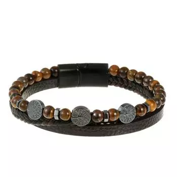 Очаровательные ювелирные изделия, кожаные бусины ручной работы, магнит, браслет «Древо жизни», мужской браслет чёрный