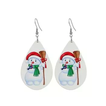 Очаровательные ювелирные изделия, рождественские серьги со снеговиком из дерева для женщин 1