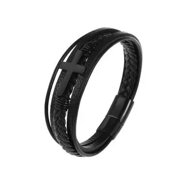 Очаровательные ювелирные изделия ручной работы кожаный браслет с магнитом и крестом для мужчин золотой