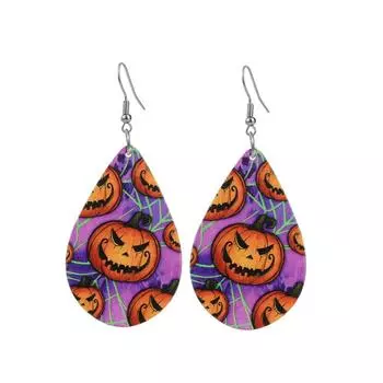 Очаровательные ювелирные изделия, серьги-капли из дерева тыквы на Хэллоуин для женщин 1