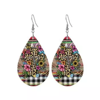 Очаровательные ювелирные изделия, серьги-капли из дерева с крестом и цветком для женщин 1