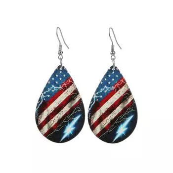 Очаровательные ювелирные изделия, серьги-подвески из дерева со звездами и национальным флагом для женщин 1