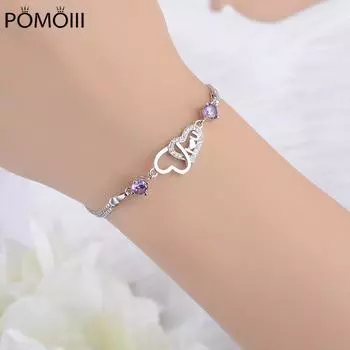 Очаровательные женские браслеты из серебра 925 пробы, изящные ювелирные изделия, высокое качество, женские браслеты с кристаллами фиолетового цвета, аксессуары для девочек, женские украшения белый