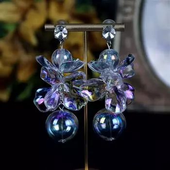 Очаровательные женские длинные висячие серьги с цветком для женщин, корейские прозрачные серьги-капли с пузырьками, преувеличенные серьги-капли прозрачный