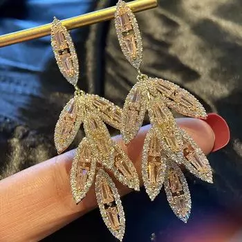 Очаровательные женские многослойные серьги-капли с листовым цирконом, серебро 925 цвета, длинные серьги с подвесками, свадебные украшения, оптовая продажа розовый