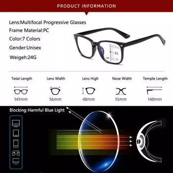 Очаровательные женские модные очки с диоптриями, мужские антибликовые мультифокальные прогрессивные квадратные очки унисекс, очки для чтения, компьютер +1.0