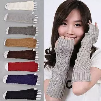 Очаровательные женские однотонные вязаные варежки без пальцев для девочек, женские длинные перчатки, теплые зимние перчатки