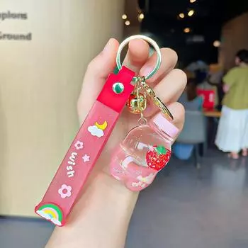 Очаровательный акриловый брелок с плавающими розовыми клубничными звездами, милый подарок Cola