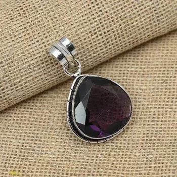 Очаровательный аметист драгоценный камень 925 пробы стерлингового серебра ювелирные изделия ручной работы кулон 1.57 Inches фиолетовый