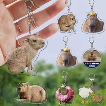 Очаровательный автомобильный кулон в виде капибары, универсальный акриловый длинный срок службы, забавный, простой в установке, орнамент в виде ключа для чистой веселой езды A