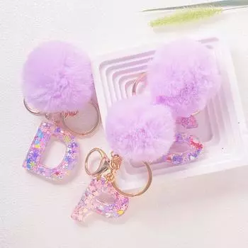 Очаровательный блестящий брелок с инициалами, сверкающий каучуковый кулон в виде алфавита с пушистой буквой, шарм для девочек, сумок, рюкзаков, аксессуаров Y