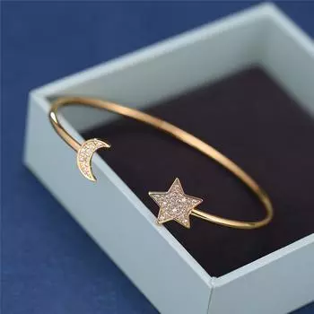 Очаровательный браслет из камня белого кубического циркония, модные регулируемые браслеты со звездой и луной для женщин, роскошный свадебный браслет золотого цвета золотой