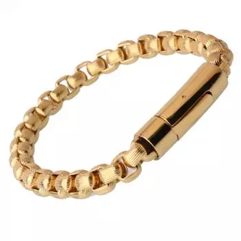 Очаровательный браслет из нержавеющей стали 9 мм, золотой цвет, цепочка в коробке, мужской браслет унисекс, оптовая продажа ювелирных изделий 22CM