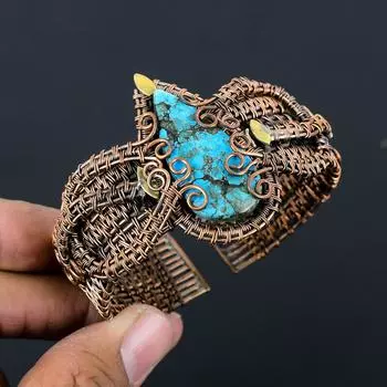 Очаровательный браслет ручной работы из медной проволоки с драгоценным камнем и бирюзой, регулируемый ювелирный браслет Adjustable синий