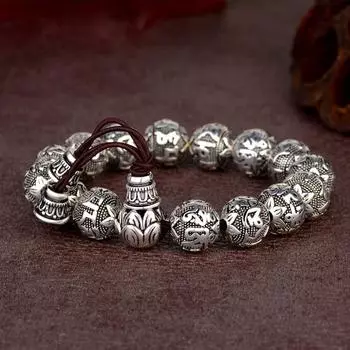Очаровательный браслет в стиле ретро, тибетский буддизм, позолоченный, тайский серебряный браслет из веревки, мужской браслет с шестью словами, мантрами, бусинами лотоса 13MM