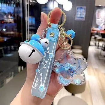 Очаровательный брелок для ключей с лепестками цветущей вишни для женщин - креативный кулон в виде школьного ранца Quicksand, милый подарок для пары