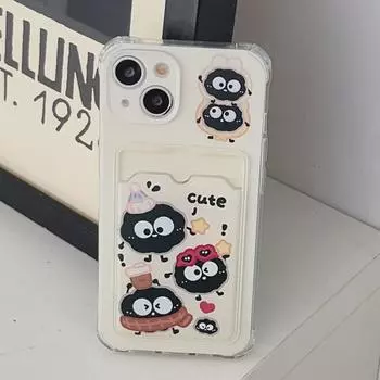 Очаровательный черный чехол для iPhone Ball Expression - совместим с iPhone 11, 12 Pro Max, 13, 15 - отделения для карт - идеально подходит для женщин и девушек.