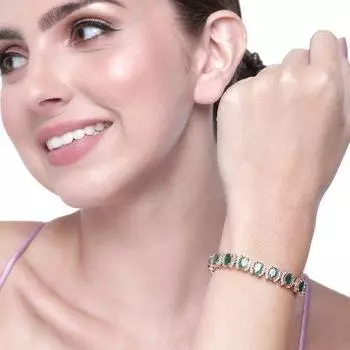 Очаровательный дизайнерский браслет Estele с покрытием из розового золота и зелеными камнями CZ для девочек/женщин