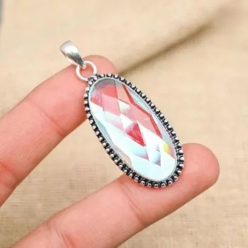 Очаровательный драгоценный камень мистический топаз ручной работы из стерлингового серебра 925 пробы ювелирные изделия 1.97 Inches белый