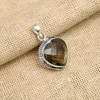 Очаровательный дымчатый топаз, драгоценный камень, подвеска из стерлингового серебра 925 пробы ручной работы для свадебного подарка 1.50 Inches коричневый