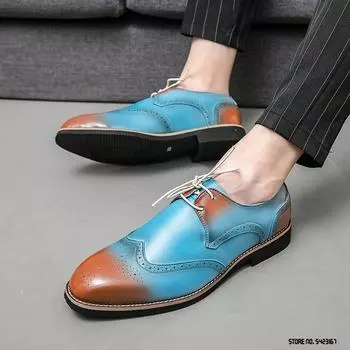 Очаровательный Джентльмен Синий С Коричневыми Брогами Для Мужчин Новые Повседневные Мокасины Оксфорды С Принтом Свадебные Туфли Для Платья Вечерние Туфли Для Вождения 6.5