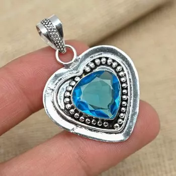 Очаровательный голубой топаз, драгоценный камень, стерлинговое серебро 925 пробы, ювелирные изделия, подвеска ручной работы 1.77 Inches синий