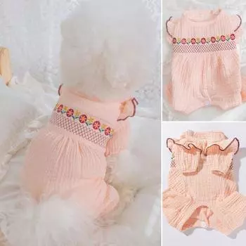 Очаровательный комбинезон из хлопчатобумажной ткани с цветочной вышивкой и вышивкой для домашних животных и кошек, летняя одежда, товары для домашних животных XL розовый