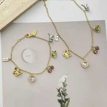 Очаровательный комплект из браслета-колье с мультяшной вишней и бабочкой в виде динозавра